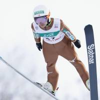 Sara Takanashi competes in a World Cup ski jumping event in Sapporo on Sunday. | KYODO