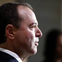 Rep. Adam Schiff, D-Calif., ranking member of the House Committee on Intelligence, speaks during a media availability after a closed-door meeting of the House Intelligence Committee on Capitol Hill Monday in Washington. | AP