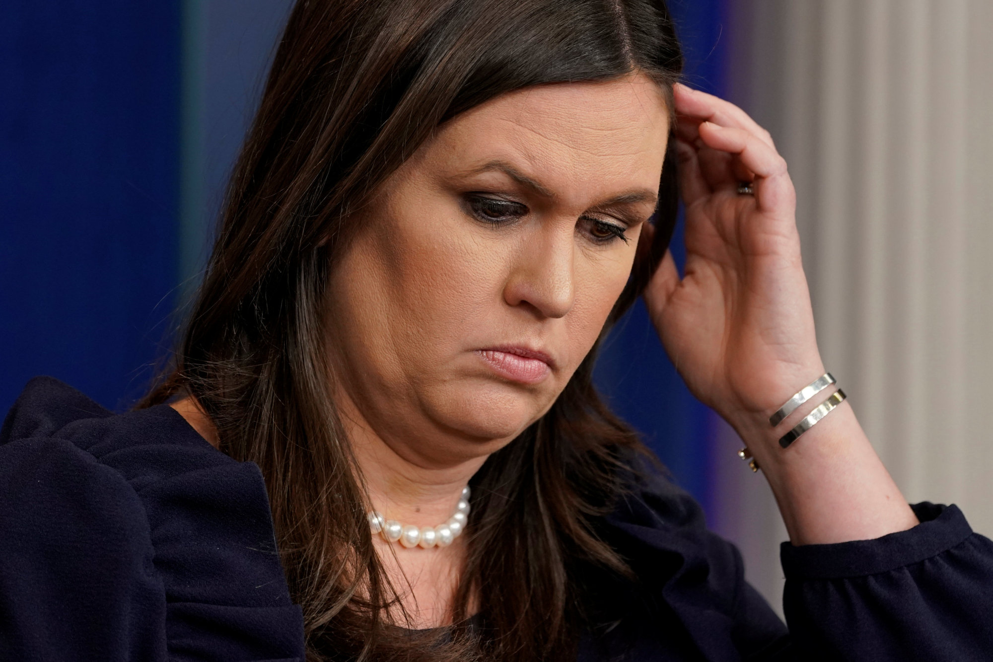White House Press Secretary Sarah Huckabee Sanders speaks during a news briefing at the White House in Washington Monday. | REUTERS