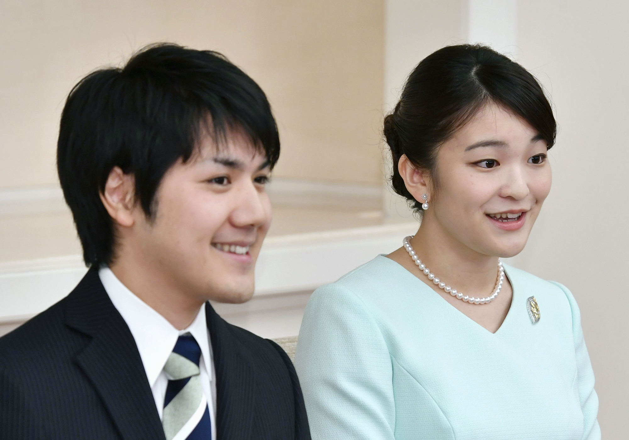 Princess Mako and her fiance, Kei Komuro, are seen in this photo taken on Sept. 3. | POOL / VIA KYODO
