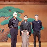 Noh plans: Meeting for rehearsals last fall, the trio involved in bringing a detailed look at noh to a Tokyo stage includes (from left) Jay Rubin, Kazufusa Hosho and Seiko Ito. | COURTESY KAZUFUSA HOSHO
