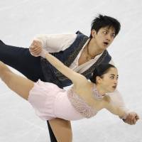 Ryuichi Kihara (top) and Miu Suzaki placed eighth out of 10 teams in the pairs competition in the team skating event at the Pyeongchang Olympics. | REUTERS