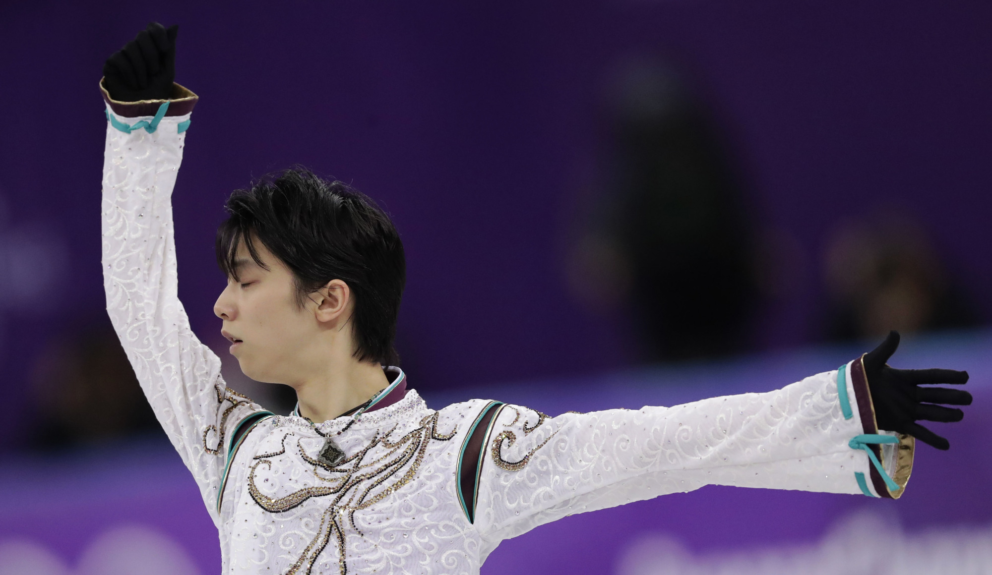 Yuzuru Hanyu performs his free skate at the Pyeongchang Olympics on Saturday in Gangneung, South Korea. | AP