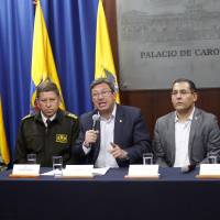 Ecuador Interior Minister Cesar Navas addresses the media after two Ecuadorean reporters and their driver were kidnapped near the Colombian border, in Quito Tuesday. | REUTERS