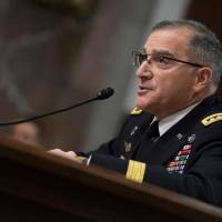U.S. Army Gen. Curtis Scaparrotti, commander of the US European Command and NATO Supreme Allied Comm.ander, Europe, testifies on Capitol Hill before the U.S Senate Armed Services Committee in Washington Thursday. | AFP-JIJI