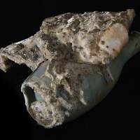 This bottle, donated by Hatsumi Tsushima in 1990, was unearthed in the ruins of an inn one week after the atomic bombing of Hiroshima. | CHOGOKU SHIMBUN