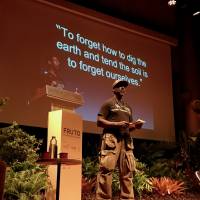Urban gardener: Ron Finlay presents guerilla permaculture at the Fruto symposium on food security in Sao Paulo. | ROBBIE SWINNERTON