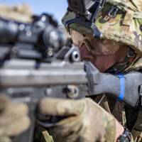 A Ground Self-Defense Force member aims his Howa Type 89 assault rifle during live-fire training during exercise Iron Fist 2018 on Jan. 26 at U.S. Marine Corps Base Camp Pendleton in California. | 11TH MARINE EXPEDITIONARY UNIT
