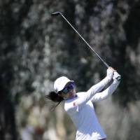 Ayako Uehara hits from the fairway on the ninth hole during the first round of the ANA Inspiration at Mission Hills Country Club on Thursday. | AP
