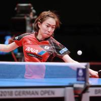 Kasumi Ishikawa competes during the women\'s singles final at the German Open on Sunday in Bremen, Germany. | KYODO