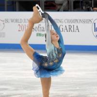 Russia\'s Alexandra Trusova made history at the world junior championships on Saturday night by landing two quadruple jumps in her free skate. | KYODO