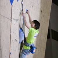 Ai Mori climbs during the women\'s lead climbing national championship final at Kazo Municipal Gymnasium in Kazo, Saitama Prefecture, on Sunday. | KAZ NAGATSUKA