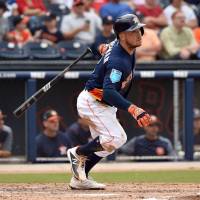 Houston third baseman Alex Bregman, seen in action in spring training, delivered several key hits for the Astros in the 2017 World Series. | USA TODAY / VIA REUTERS