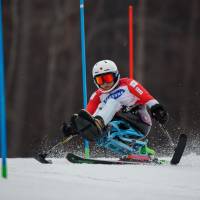Momoka Muraoka competes in the Alpine skiing sitting women\'s slalom on Sunday. | AFP-JIJI