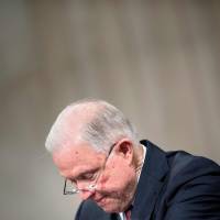 U.S. Attorney General Jeff Sessions pauses while speaking during an event to honor the 50th anniversary of the Fair Housing Act at the Department of Justice Thursday in Washington. | AFP-JIJI