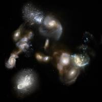 An artist\'s impression shows a group of interacting and merging galaxies in the early universe. | AFP-JIJI
