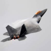 An F-22 Raptor flies during an air show in southern England in 2008. | REUTERS