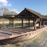 Today, Kyoto\'s former Fushimi Port is a quiet park, but a wooden ship reminds visitors of its past as a trading center with Osaka. | ERIC JOHNSTON