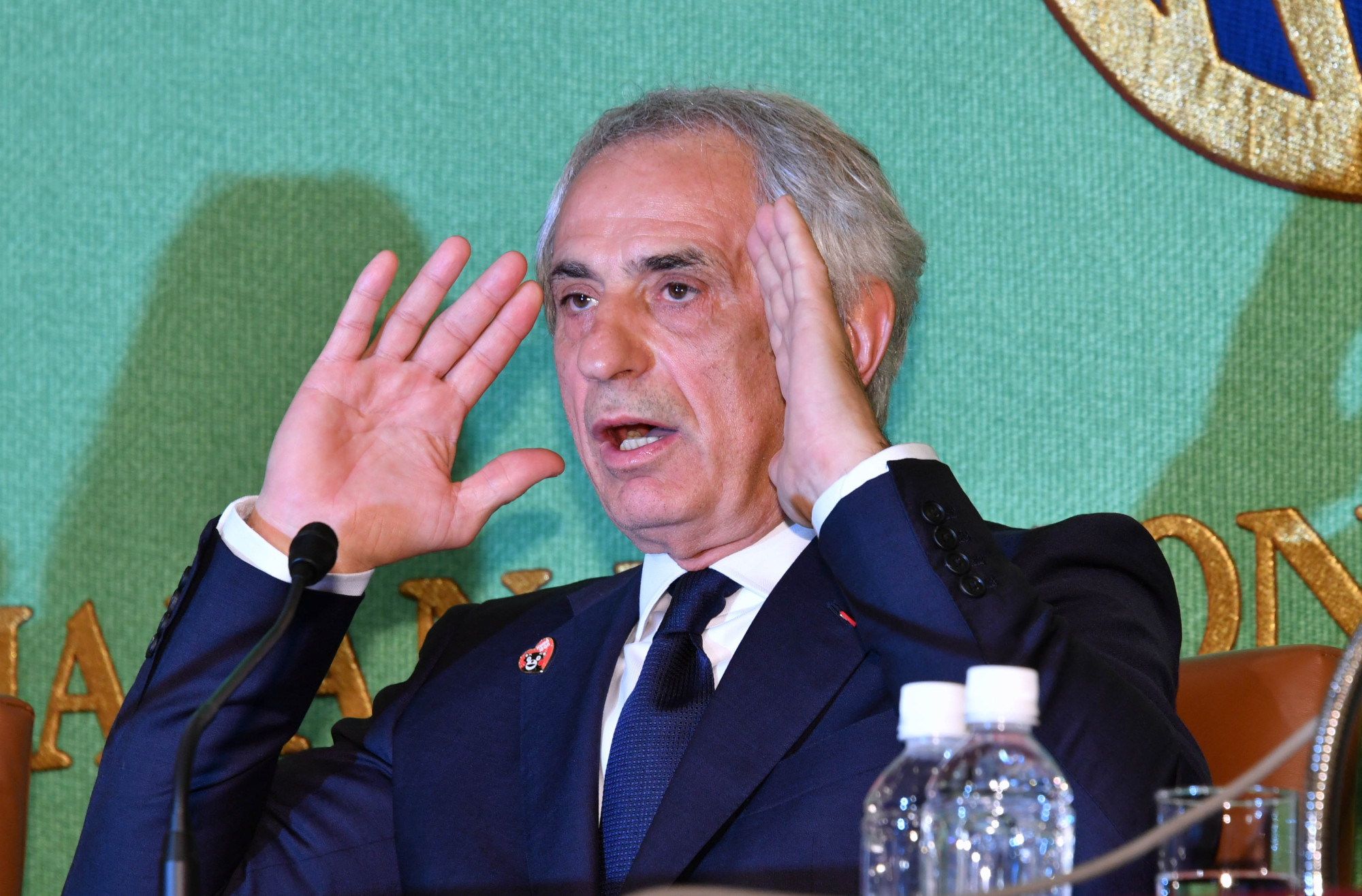 Vahid Halilhodzic speaks at a news conference in Tokyo on Friday about his dismissal as the coach of Japan's men's national soccer team. | YOSHIAKI MIURA