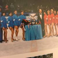 Emi Watanabe (fourth from left), competed in the 1980 World Professional Figure Skating Championships in Landover, Maryland. Organizer Dick Button stands in the middle in a tuxedo. Olympic champions Dorothy Hamill (next to Button), Peggy Fleming (fourth from right) and Robin Cousins (second from left) also competed in the event. EMI WATANABE | AP