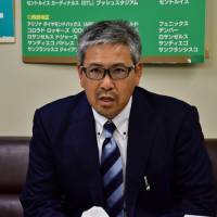 Former NPB and MLB pitcher Satoru Komiyama speaks during an interview with the Japan Times at the NHK offices on April 23. | HIROSHI IKEZAWA