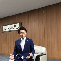 Mutsu Mayor Soichiro Miyashita during an interview in his office in April. | MAIKO MURAOKA