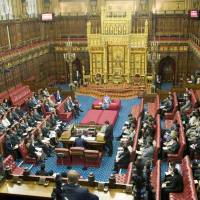 The House of Lords chamber at the Palace of Westminster in London is seen on Sept. 9, 2011. Legislation proposed by Prime Minister Theresa May in relation to the U.K.\'s planned exit from the European Union was defeated in the House of Lords for the 13th time this week. | U.K. GOVERNMENT, VIA WIKIMEDIA COMMONS / OGL V.3