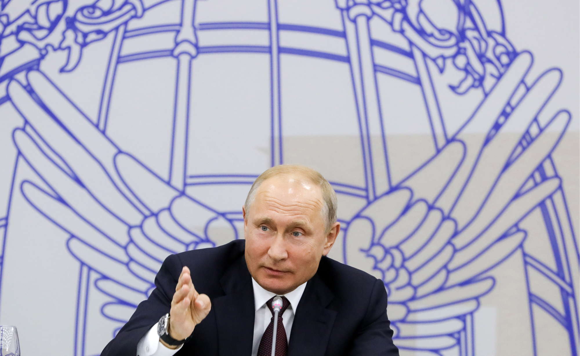 Russian President Vladimir Putin speaks during a meeting with heads of foreign companies the St. Petersburg International Economic Forum on Friday. | (MIKHAIL METZEL/TASS NEWS AGENCY POOL PHOTO / VIA AP