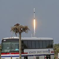 An upgraded version of the SpaceX Falcon 9 Block 5 rocket lifts off Friday from the Kennedy Space Center, carrying Bangladesh\'s first communications satellite. | AP