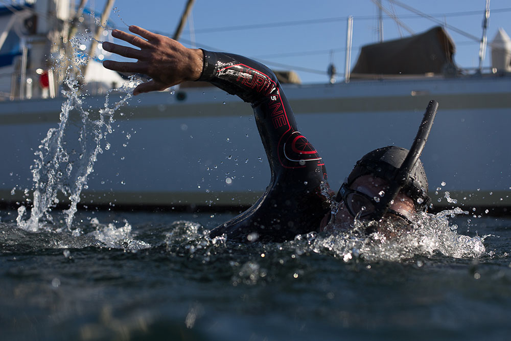 Ben Lecomte, 50, has been training for the swimming expedition across the Pacific three to five hours a day, six days a week, to raise public awareness about ocean plastic pollution.  | Courtesy of The Longest Swim