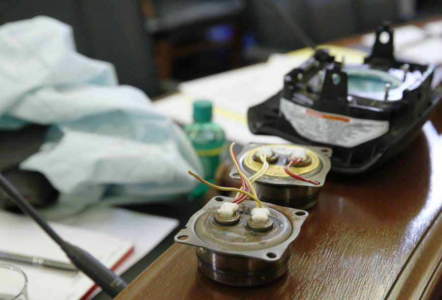 Components of a Takata air bag taken from a Honda car are displayed before the start of a U.S. Senate Transportation Committee hearing in Washington in 2014. | REUTERS