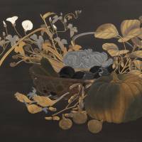 Taishin Ikeda\'s \"Basket of Vegetables,\" painting in maki-e frame (CA. 1902). | KASUGA TAISHA, NARA