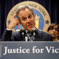 Eric Schneiderman, shown speaking at a February news conference concerning sexual harassment-related civil lawsuits, was forced to resign earlier this month as New York\'s attorney general after he was accused of physically abusing at least four women while in office. | REUTERS