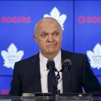 Maple Leafs general manager Lou Lamoriello, speaking to reporters in Toronto on Friday, is set to become a senior adviser for the team. | AP