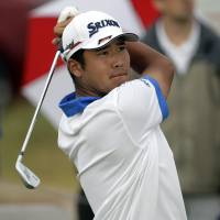 Hideki Matsuyama hits a shot during the final round of the Byron Nelson tournament in Dallas on Sunday. | AP