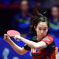 Kasumi Ishikawa competes at the World Team  Table Championships on Thursday in Halmstad, Sweden. | KYODO