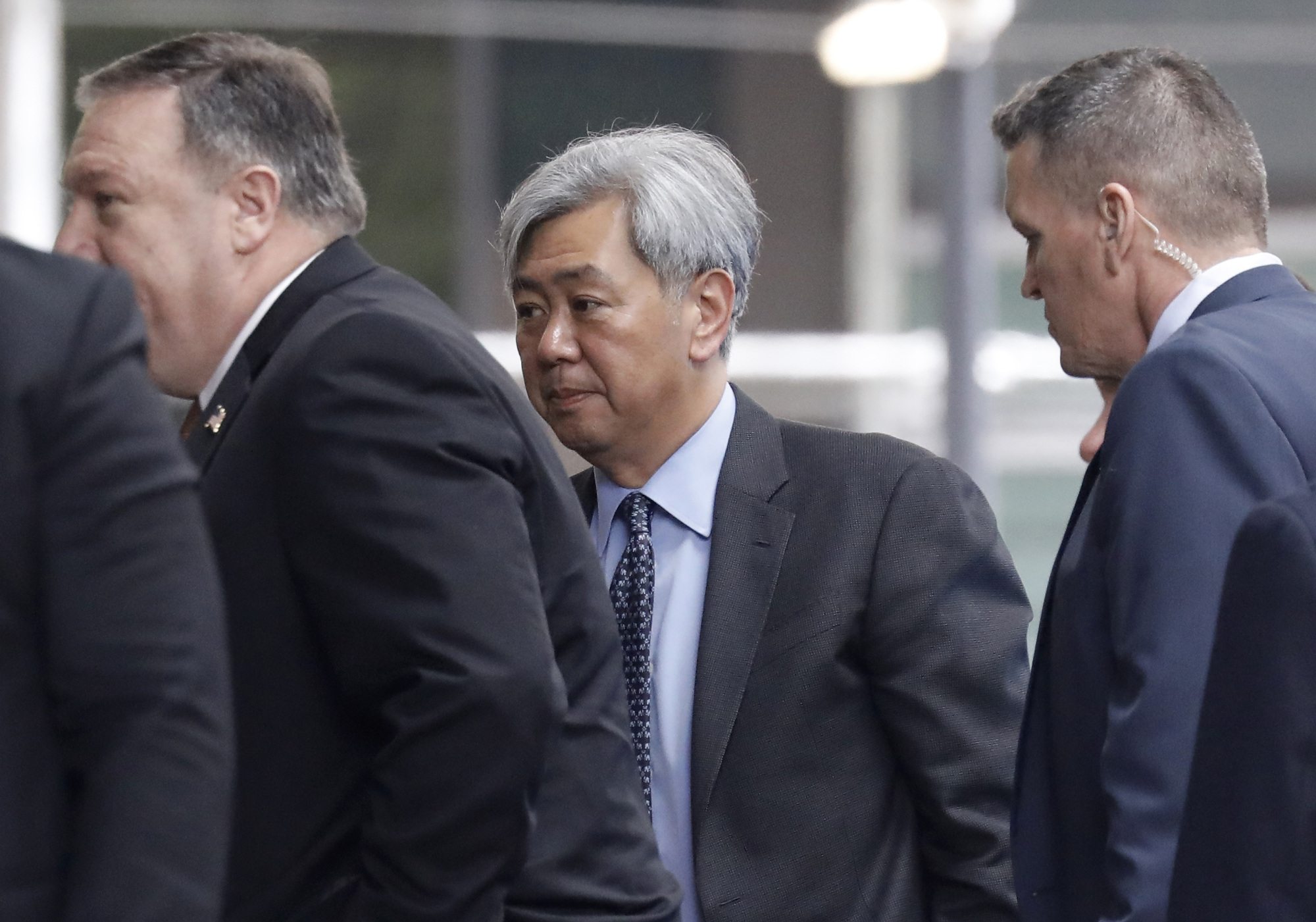 Andrew Kim (center), head of the Korean desk at the Central Intelligence Agency (CIA), arrives for a meeting with Mike Pompeo, U.S. secretary of state, and North Korea's Kim Yong Chol (not pictured), in New York May 31. | PETER FOLEY / VIA BLOOMBERG