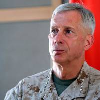 Commander of U.S. forces in Africa (AFRICOM) Gen. Thomas D Dahwasser attends a press conference after a security meeting with the National Reconciliation Government in the Libyan capital Tripoli on Thursday. | AFP-JIJI