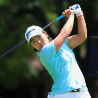 Nasa Hataoka hits a tee shot on the 10th hole in the first round of the Women\'s PGA Championship on Thursday in Kildeer, Illinois. | KYODO