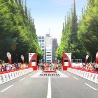 A computer-generated image of the starting point for the Marathon Grand Championship competition on Icho Namiki Avenue. | JAPAN ASSOCIATION OF ATHLETICS FEDERATIONS