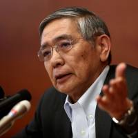 Bank of Japan Gov. Haruhiko Kuroda holds a news conference in Tokyo on Tuesday. | AFP-JIJI
