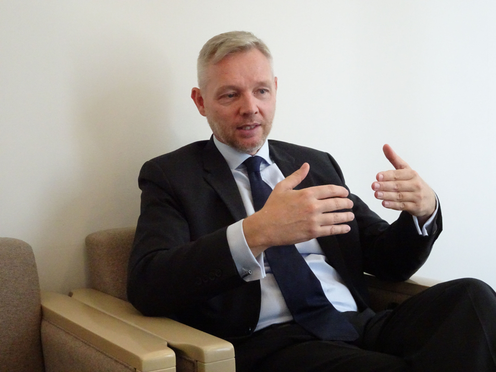 Martin Skancke, who chairs the board of the Principles for Responsible Investment, speaks during an interview in Tokyo last week. | KAZUAKI NAGATA