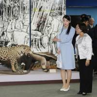 Princess Mako visits the immigration museum in Sao Paulo on Sunday as part of a Brazilian tour marking the 110th anniversary of Japanese emigration to the country. | KYODO