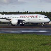 An Air Canada plane sits stranded Monday on the wrong taxiway at Narita International Airport. | KYODO