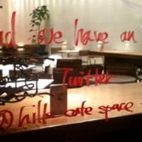 A cafe in Roppingi Hills urges passersby to follow its Twitter account: @hillscafespace | SATOKO KAWASAKI PHOTO/THE JAPAN TIMES