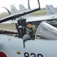 1st Lt. Misa Matsushima of the Air Self-Defense Force is seen Thursday after becoming Japan\'s first woman to qualify as a fighter jet pilot earlier the same day. | KYODO