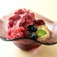 France-inspired: A cherry puree-infused kakigōri topped with pink foam and a champagne and fresh berry jelly at Bar a Vin Partager. | COURTESY OF BAR A VIN PARTAGER