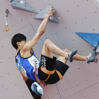 Kokoro Fujii is in second place after qualifying for the men\'s sport climbing combined at the Asian Games in Palembang, Indonesia. | KYODO