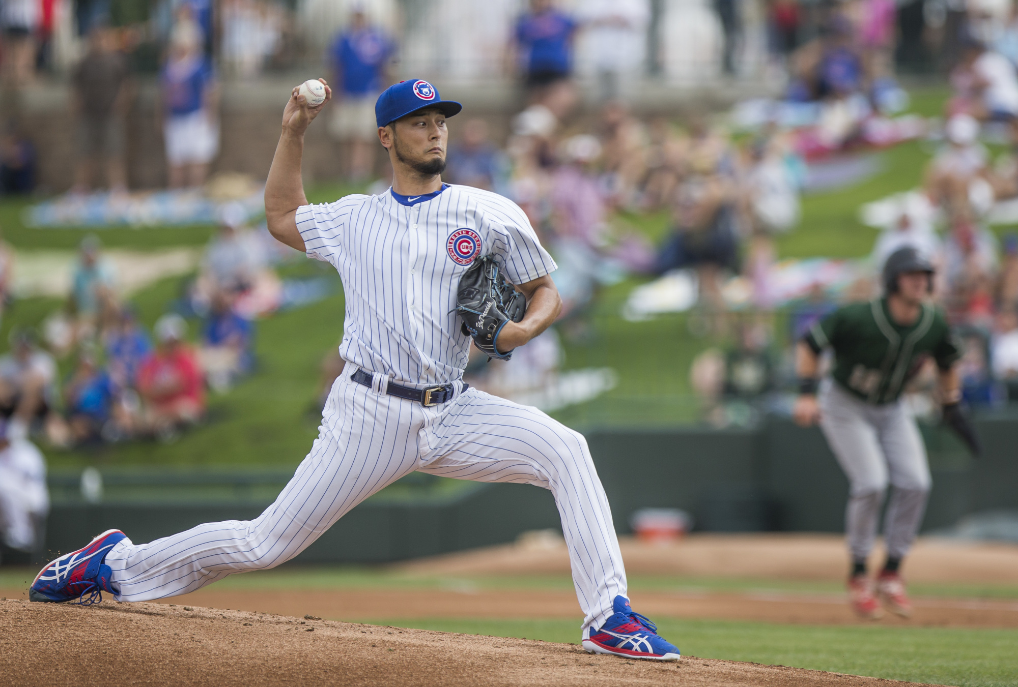Chicago Cubs right-hander Yu Darvish pitches for the club's Class-A affiliate at Four Winds Field in South Bend, Indiana, on Sunday. | AP