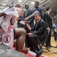 Former Grand Rapids Drive head coach Rex Walters, seen talking to his players in a timeout during the 2016-17 season, has added a podcast to his list of basketball-related activities. | GRAND RAPIDS DRIVE